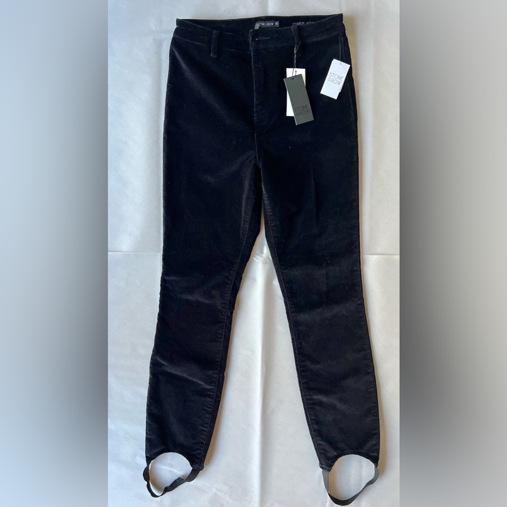 Stone Row Stirrup Jeans are size 3 made of stretch cotton velour with stirrups.